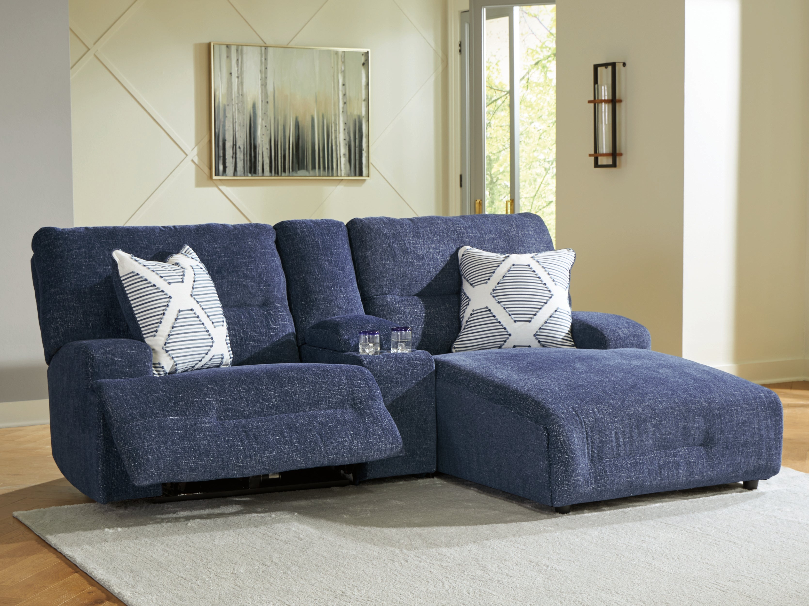J&M Furniture - Ashley Furniture - Acklen Place 3-Piece Power Reclining Sectional Sofa with Chaise - 3-Piece Power Reclining Sectional Sofa with Chaise / Navy - 93607S4
