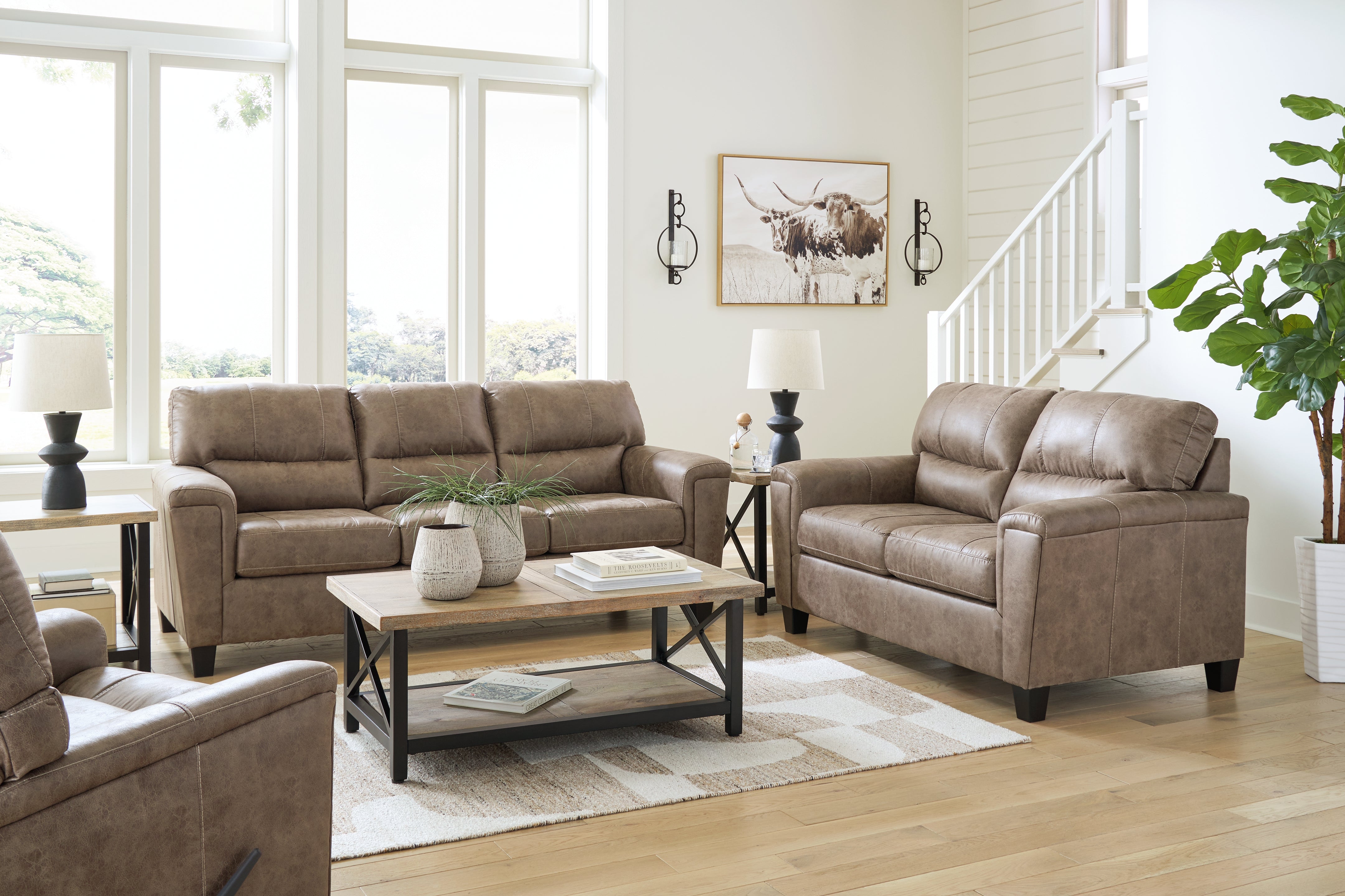 J&M Furniture - Ashley Furniture - Navi Sofa, Loveseat and Recliner - Sofa, Loveseat and Recliner / Fossil - 94004U2