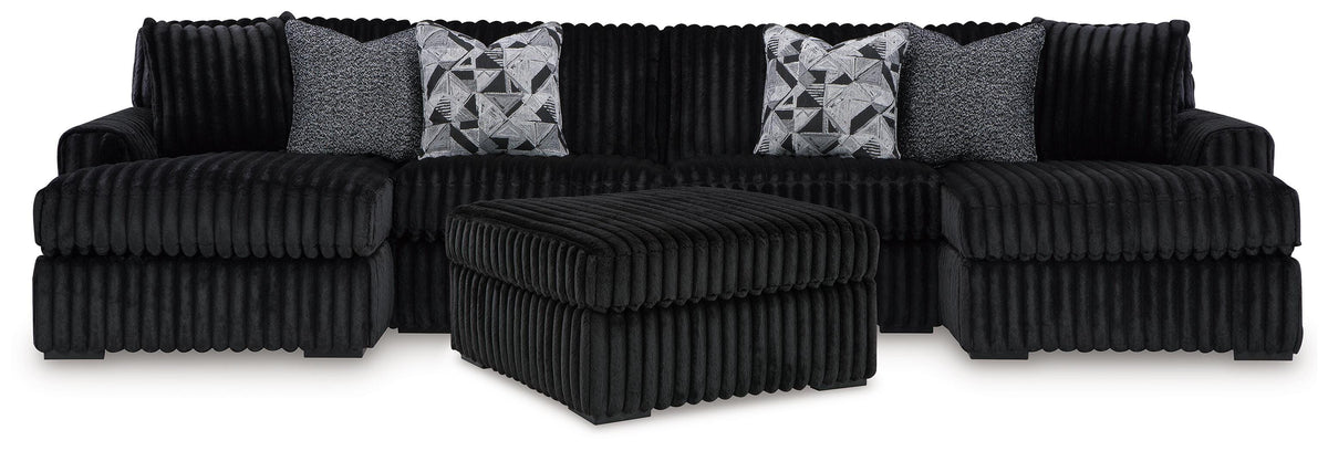 J&M Furniture - Ashley Furniture - Midnight-Madness 3-Piece Sectional with Double Chaise and Ottoman - 3-Piece Sectional with Double Chaise and Ottoman - 98103U8