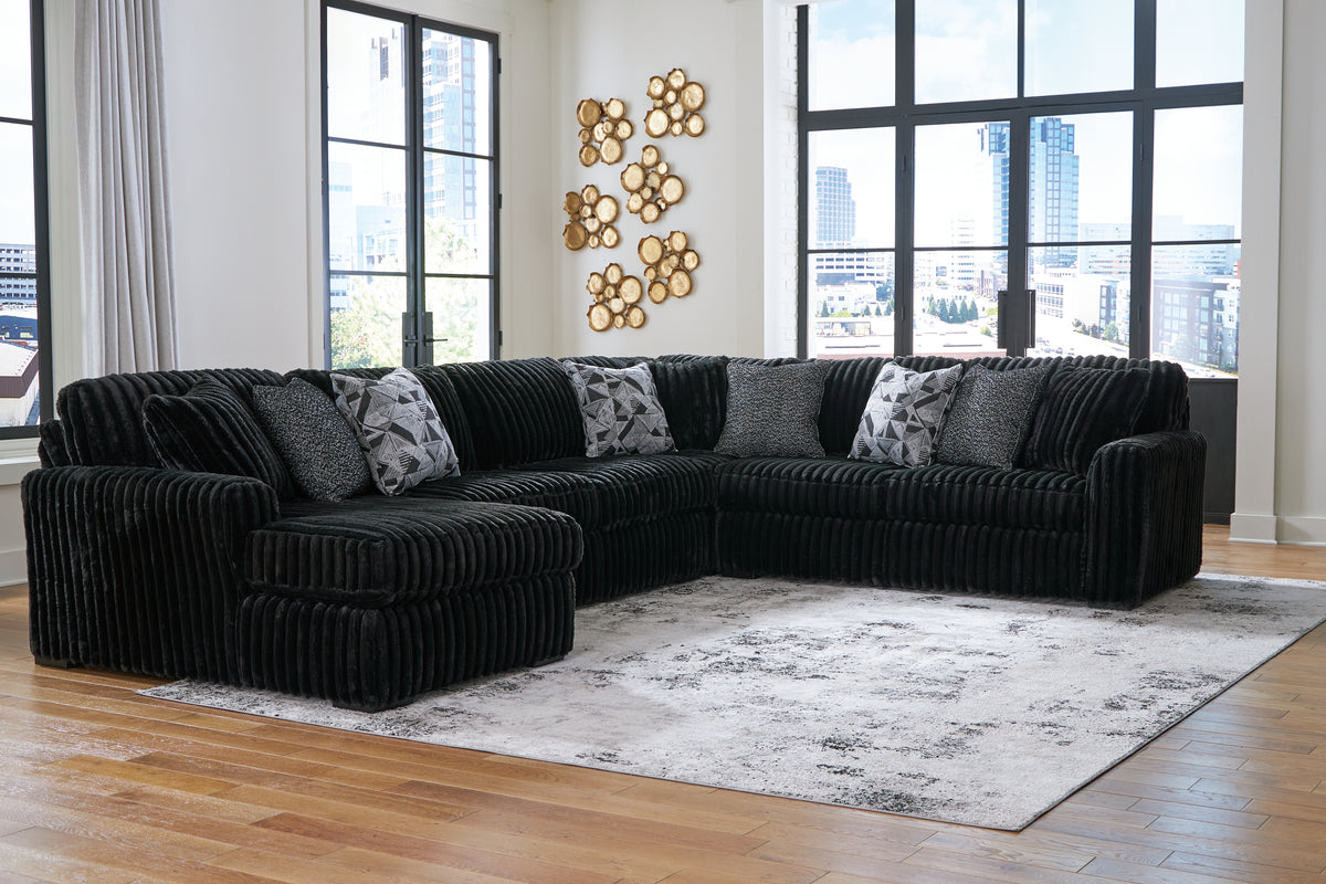 J&M Furniture - Ashley Furniture - Midnight-Madness 4-Piece Sectional with Chaise - LAF 4-Piece Sectional with Chaise / Chocolate - 98104S3