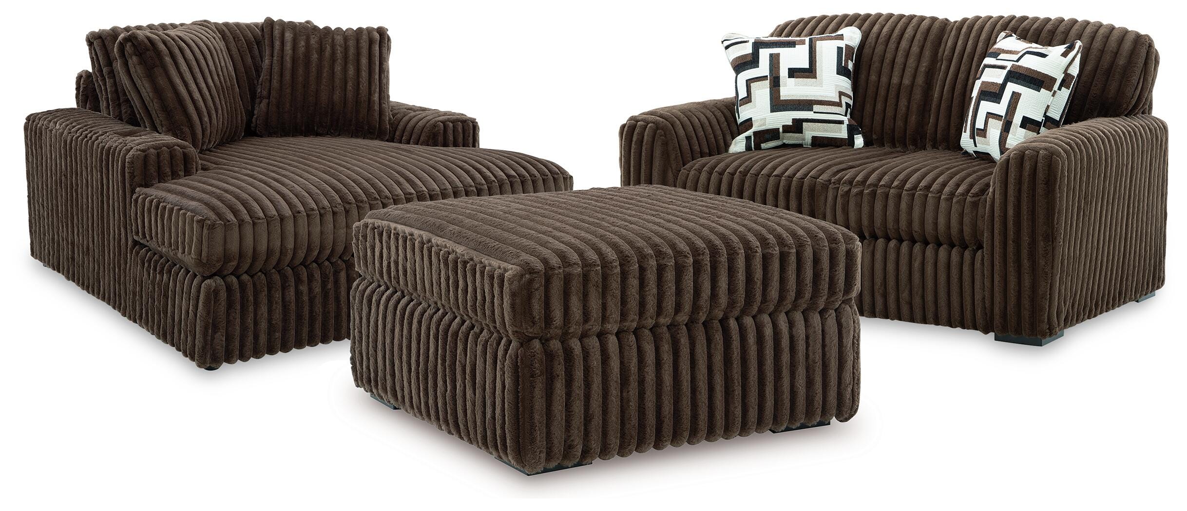 J&M Furniture - Ashley Furniture - Midnight-Madness Loveseat, Oversized Chaise and Ottoman - Loveseat, Oversized Chaise and Ottoman - 98104U3