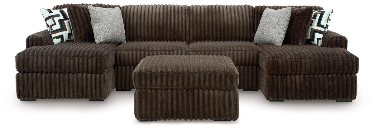 J&M Furniture - Ashley Furniture - Midnight-Madness 3-Piece Double Chaise Sectional and Ottoman - 3-Piece Double Chaise Sectional and Ottoman - 98104U8