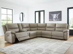 J&M Furniture - Ashley Furniture - Narwhal Place 6-Piece Reclining Sectional with Storage Console - 6-Piece Reclining Sectional with Storage Console / Pebble - PC99201S36