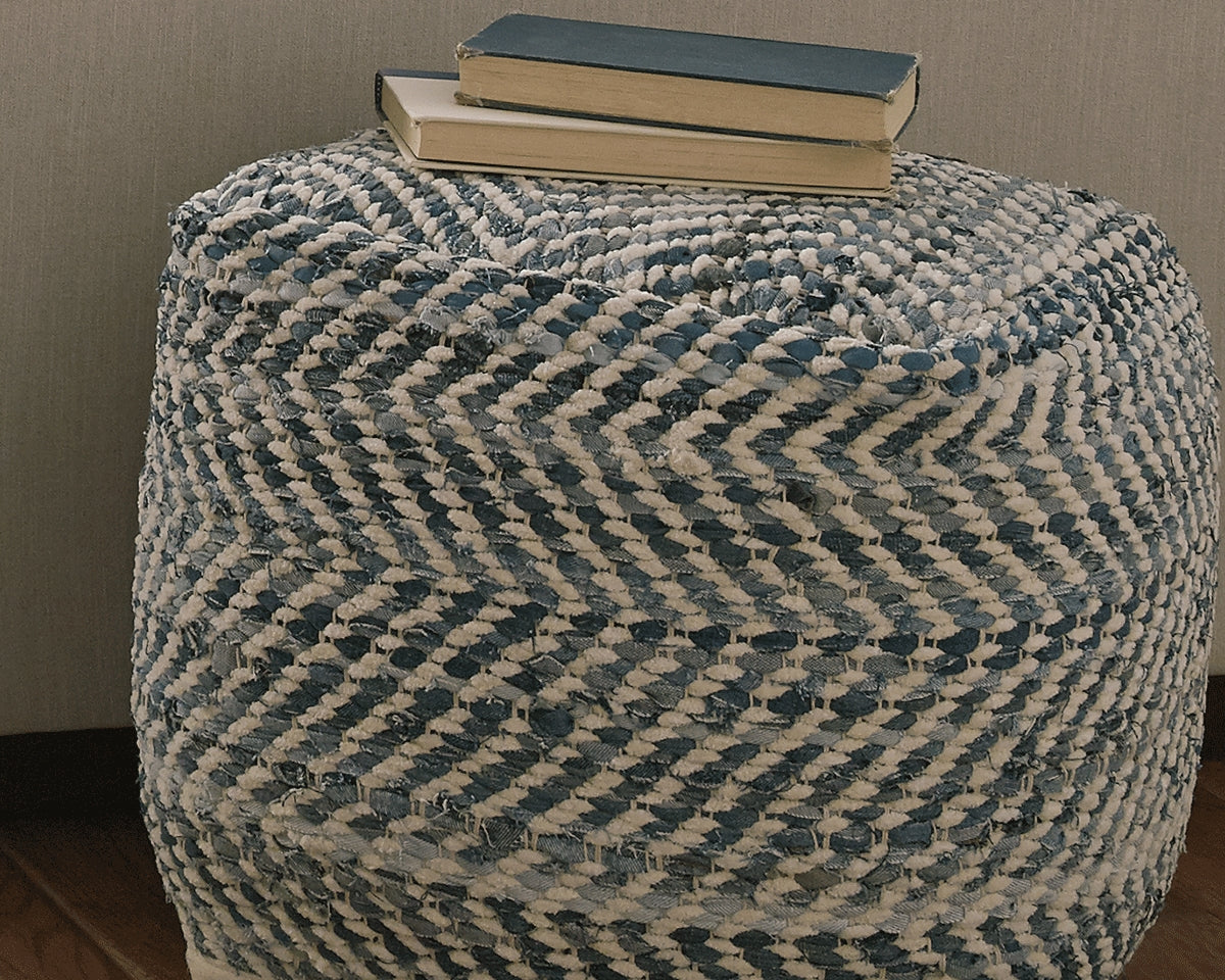 J&M Furniture - Ashley Furniture - Chevron Pouf - Pouf / Blue - A1000445