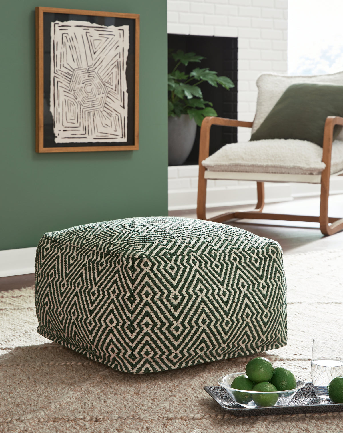 J&M Furniture - Ashley Furniture - Abacy Pouf - Pouf / Green/Ivory - A1001053
