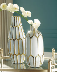 J&M Furniture - Ashley Furniture - Mohsen Vase (Set of 2) - Vase Set (Set of 2) / Gold Finish/White - A2000135