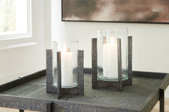J&M Furniture - Ashley Furniture - Garekton Candle Holder (Set of 2) - Candle Holder Set (Set of 2) / Clear/Pewter Finish - A2000591