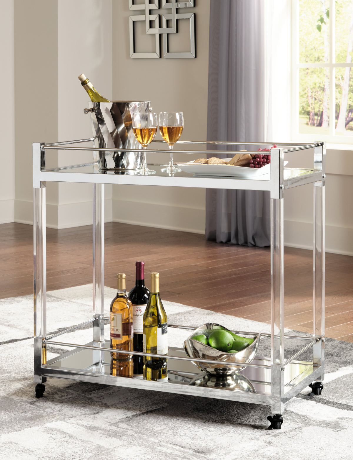J&M Furniture - Ashley Furniture - Chaseton Bar Cart - Bar Cart / Clear/Silver Finish - A4000501