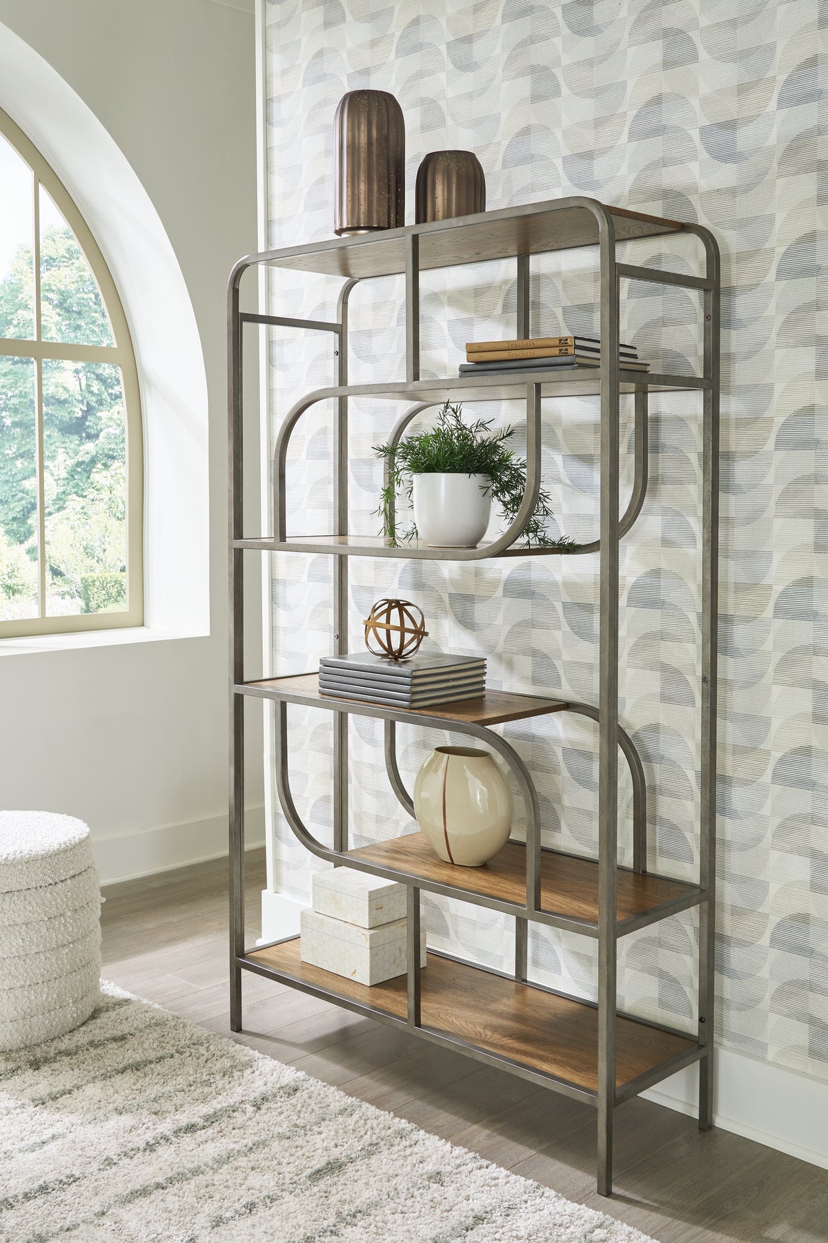 J&M Furniture - Ashley Furniture - Jaddon Bookcase - Bookcase / Brown/Antique Silver - A4000587