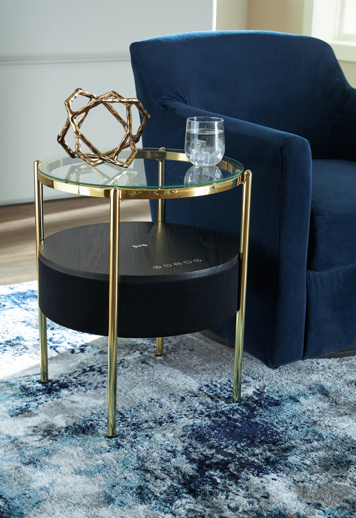 J&M Furniture - Ashley Furniture - Nedman Accent Table with Speaker - Accent Table with Speaker / Black/Gold Finish - A4000669