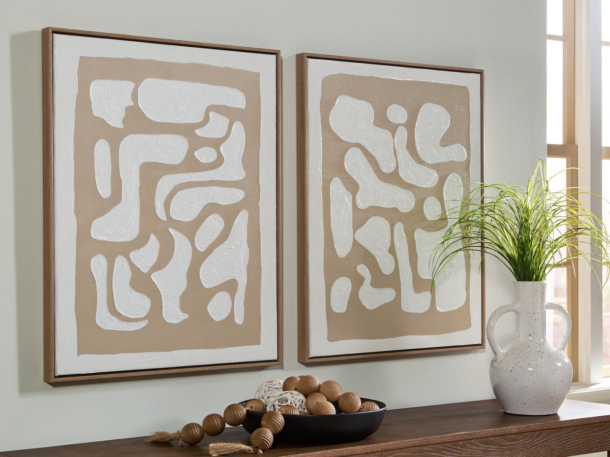 J&M Furniture - Ashley Furniture - Waldett Wall Art (Set of 2) - Wall Art Set (Set of 2) / Beige/White - A8000503