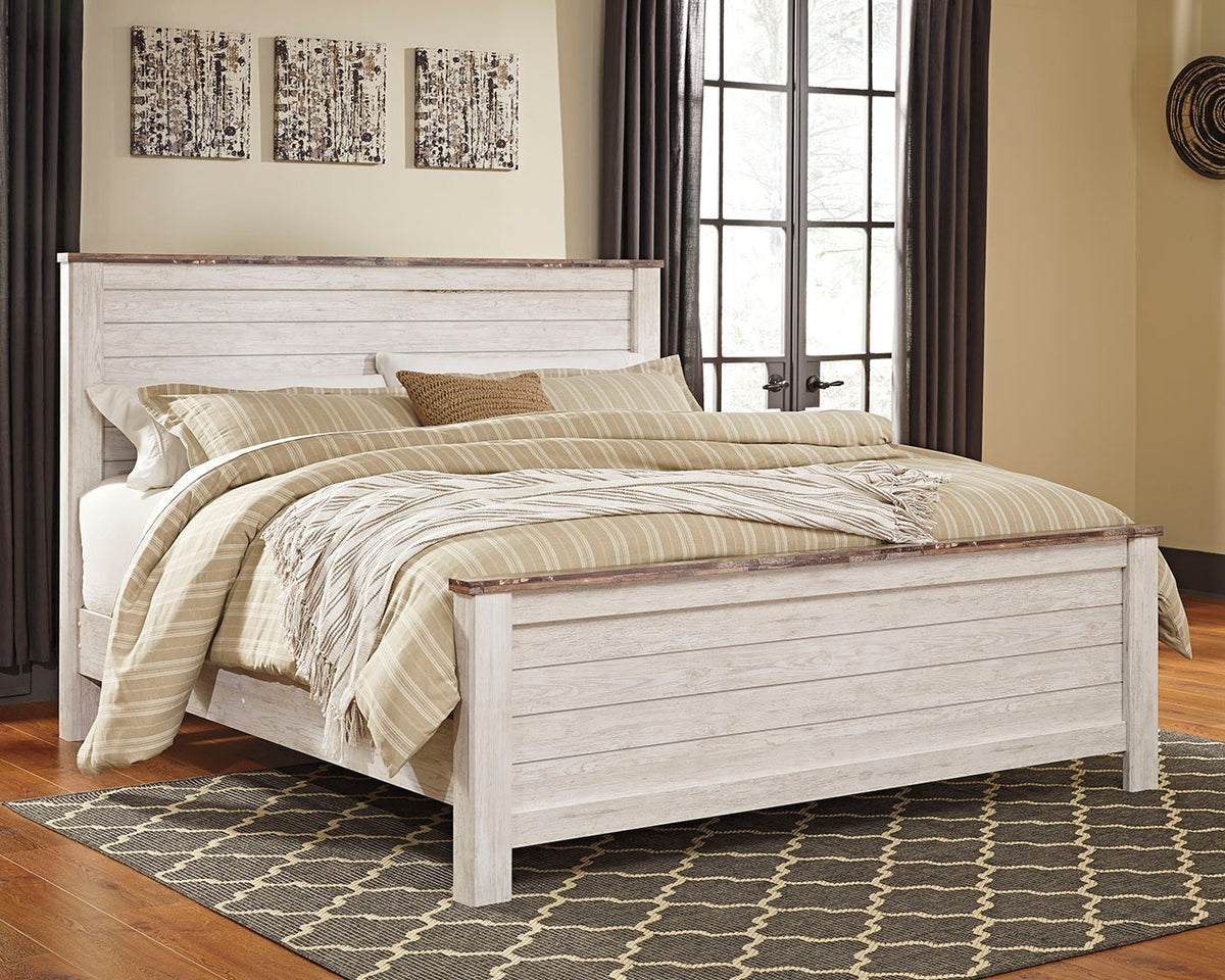 J&M Furniture - Ashley Furniture - Willowton California King Panel Bed - California King Panel Bed / Whitewash - B267B28