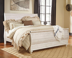 J&M Furniture - Ashley Furniture - Willowton King Sleigh Bed - King Sleigh Bed / Whitewash - B267B11