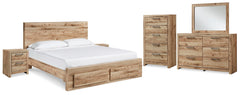 Hyanna Queen Panel Storage Bed, Dresser, Mirror, Chest and 2 Nightstands