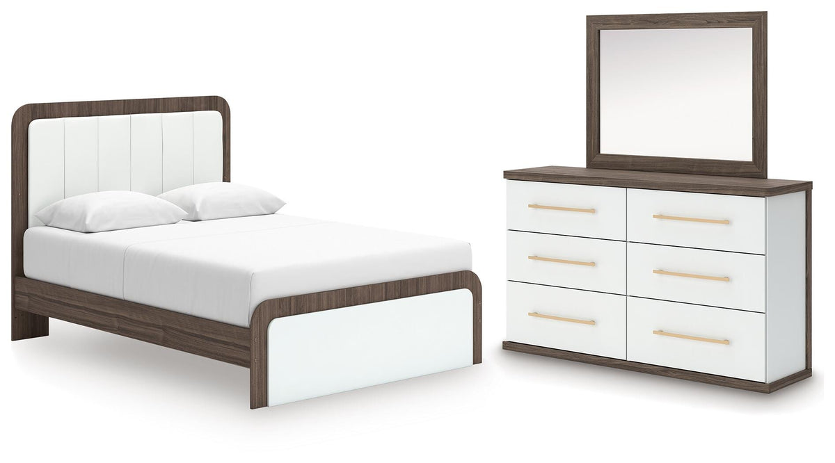 J&M Furniture - Ashley Furniture - Kendanport Queen Upholstered Platform Bed, Dresser and Mirror - Queen Upholstered Platform Bed, Dresser and Mirror - PCB1108B3