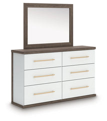Kendanport Queen Upholstered Platform Bed, Dresser and Mirror