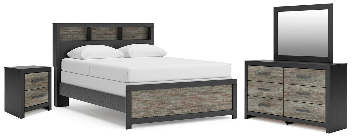 J&M Furniture - Ashley Furniture - Broachmyn Queen Bookcase Panel Bed, Dresser, Mirror and Nightstand - Queen Bookcase Panel Bed, Dresser, Mirror and Nightstand - PCB1118B21