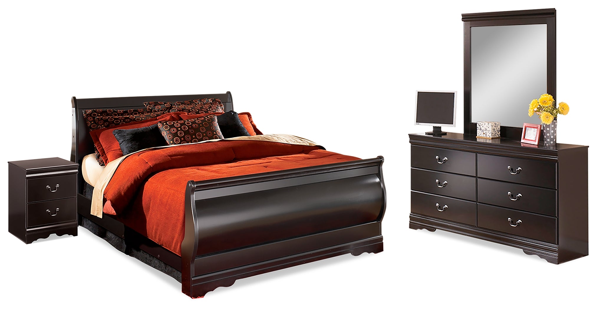 J&M Furniture - Ashley Furniture - Huey Vineyard Queen Bed with Mirrored Dresser and Nightstand - Queen Bed with Mirrored Dresser and Nightstand - B128B16