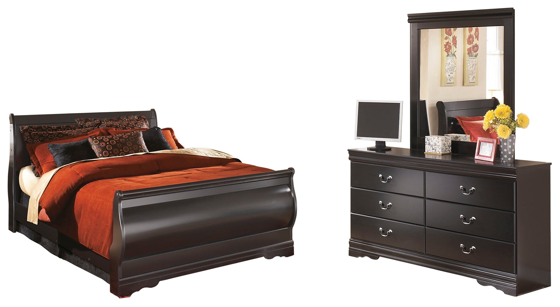 J&M Furniture - Ashley Furniture - Huey Vineyard Queen Sleigh Bed with Dresser and Mirror - Queen Sleigh Bed with Dresser and Mirror - B128B6
