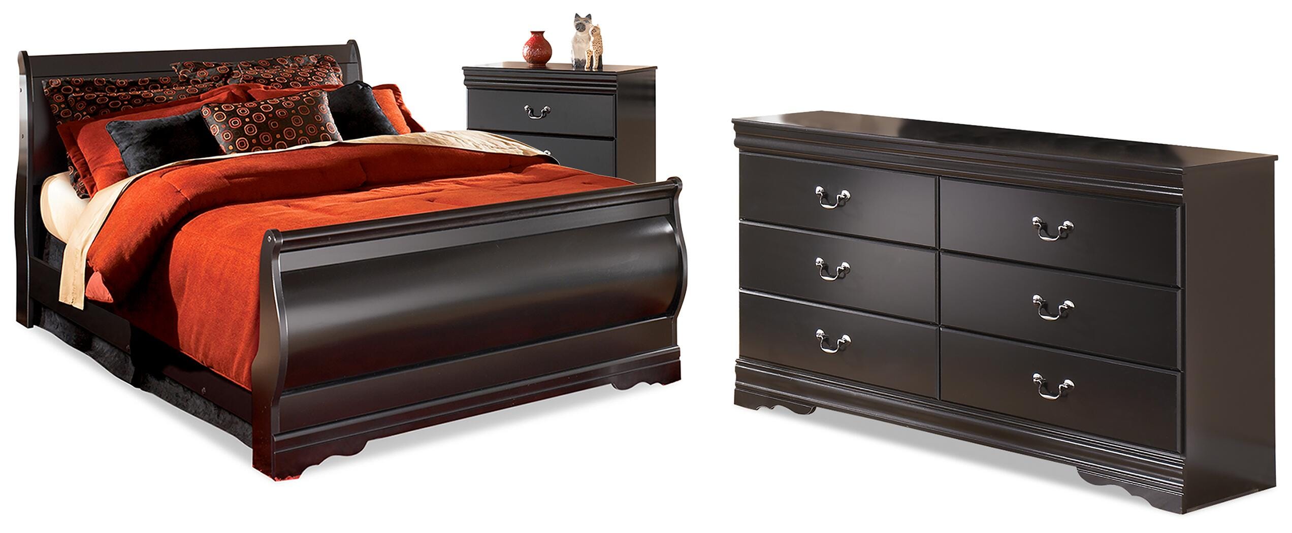 J&M Furniture - Ashley Furniture - Huey Vineyard Queen Sleigh Bed, Dresser and Chest - Queen Sleigh Bed, Dresser and Chest - B128B52