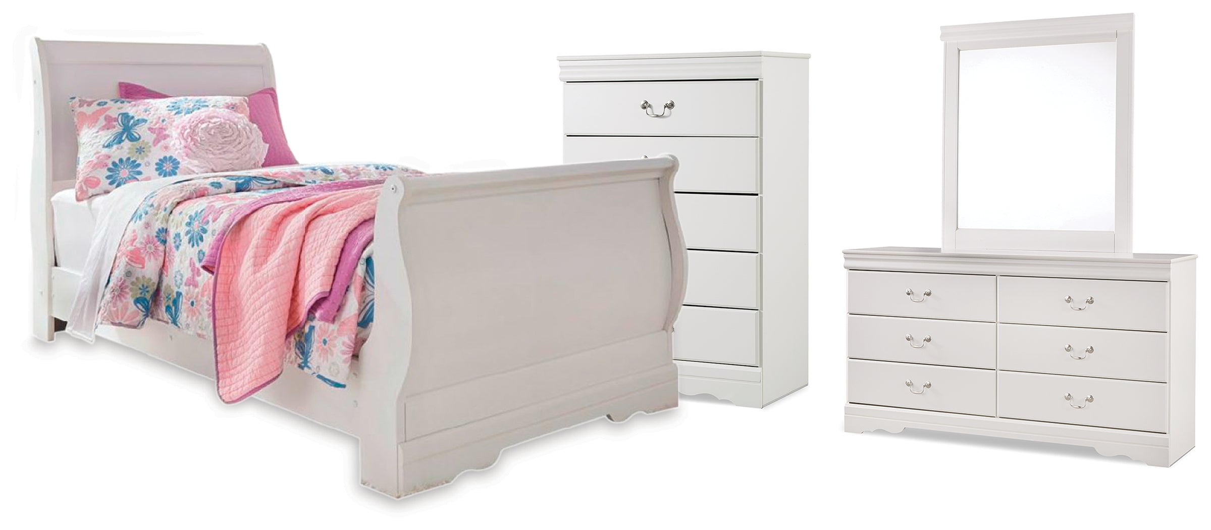 J&M Furniture - Ashley Furniture - Anarasia Twin Sleigh Bed, Dresser, Mirror and Chest - Twin Sleigh Bed, Dresser, Mirror and Chest - B129B21