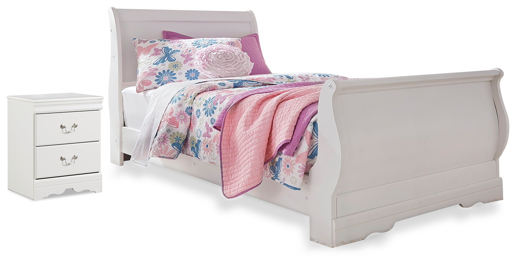 J&M Furniture - Ashley Furniture - Anarasia Twin Sleigh Bed with Nightstand - Twin Sleigh Bed with Nightstand / White - B129B11