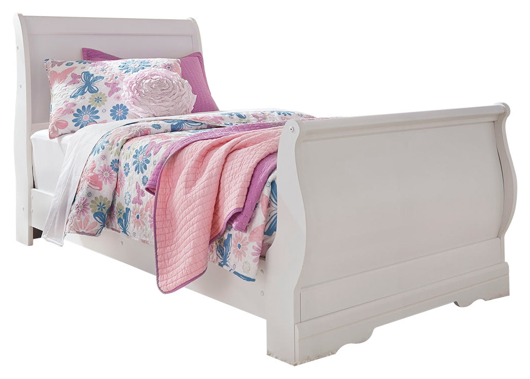 J&M Furniture - Ashley Furniture - Anarasia Twin Sleigh Bed, Dresser and Mirror - Twin Sleigh Bed, Dresser and Mirror / White - B129B6
