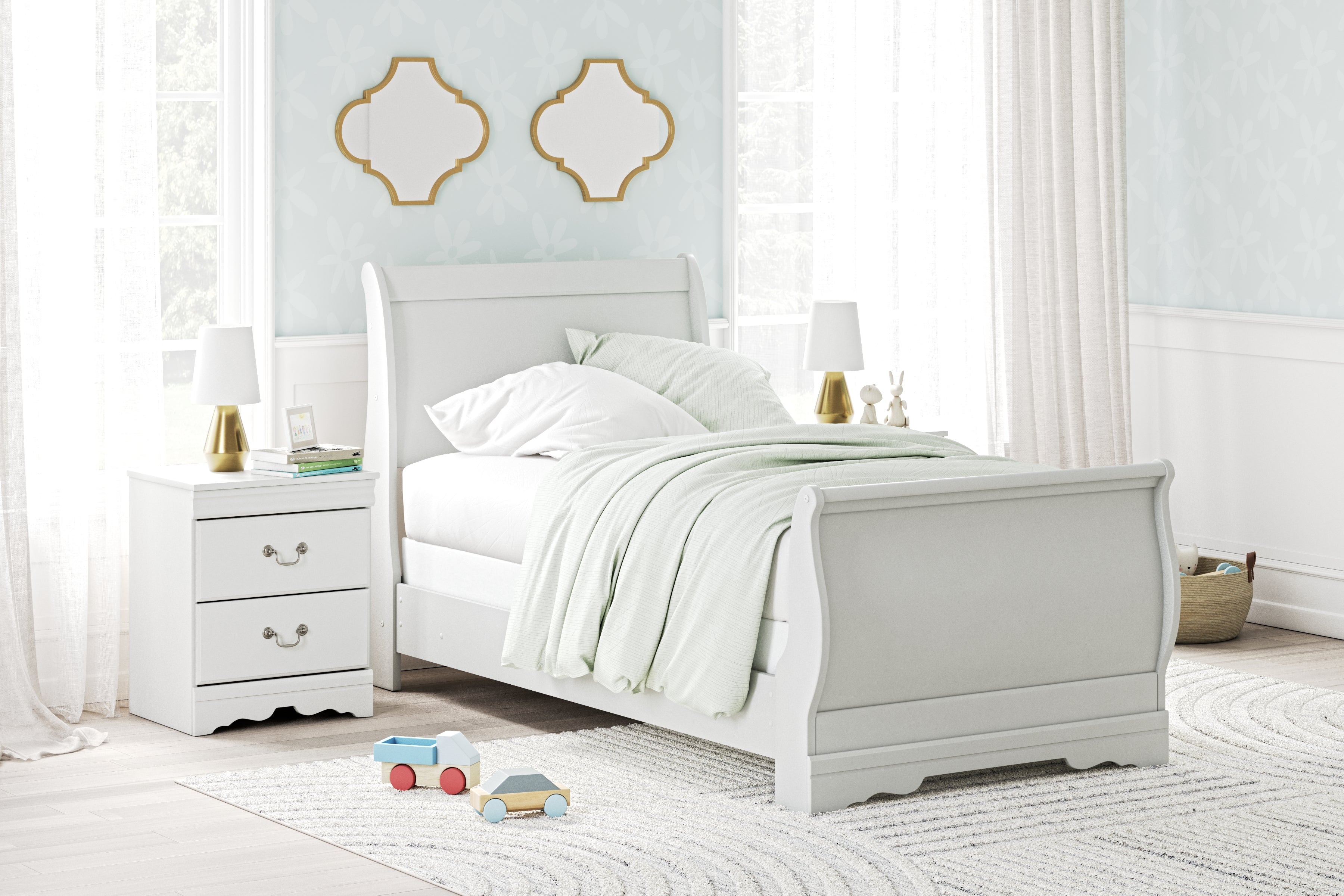 J&M Furniture - Ashley Furniture - Anarasia Twin Sleigh Bed - Twin Sleigh Bed / White - B129B1