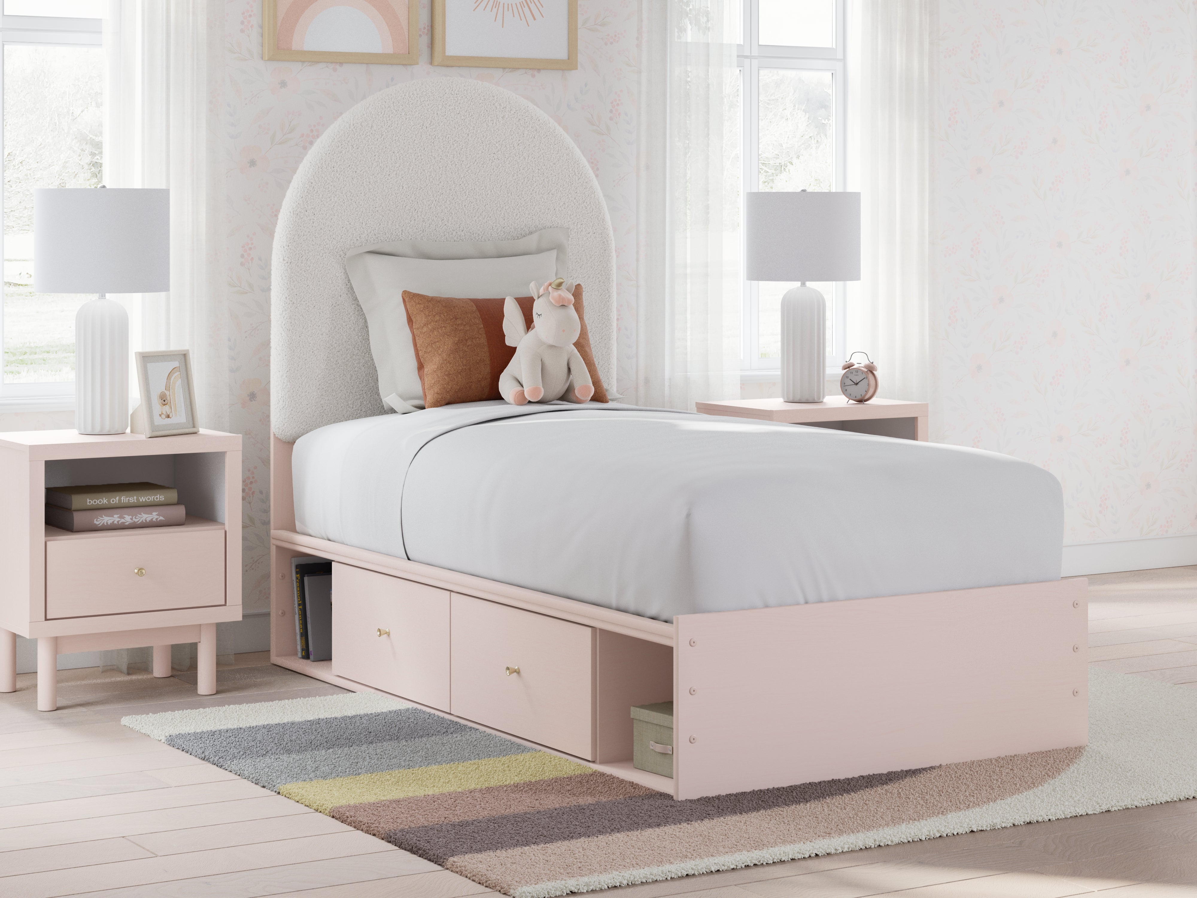 J&M Furniture - Ashley Furniture - Wistenpine Twin Upholstered Panel Bed with Storage - Twin Upholstered Panel Bed with Storage / Blush - B1323B14
