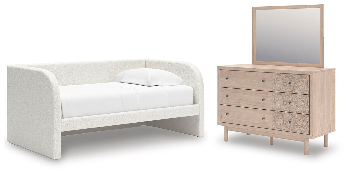 J&M Furniture - Ashley Furniture - Arloster Twin Upholstered Day Bed, Dresser and Mirror - Twin Upholstered Day Bed, Dresser and Mirror - PCB1566B14
