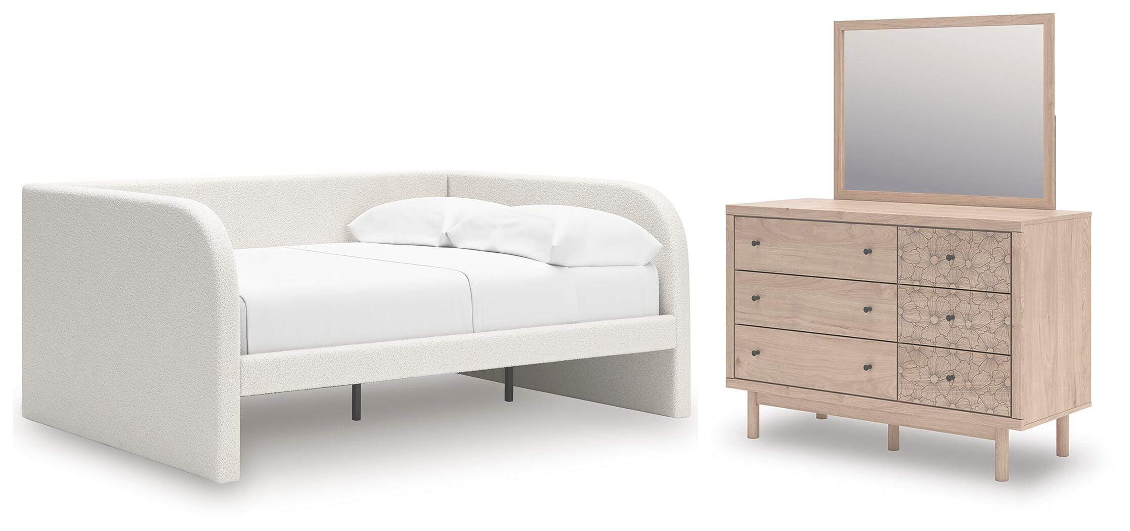 J&M Furniture - Ashley Furniture - Arloster Full Upholstered Day Bed, Dresser and Mirror - Full Upholstered Day Bed, Dresser and Mirror - PCB1566B15