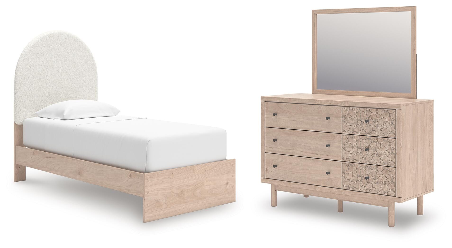 J&M Furniture - Ashley Furniture - Arloster Twin Upholstered Panel Bed, Dresser and Mirror - Twin Upholstered Panel Bed, Dresser and Mirror - PCB1566B12