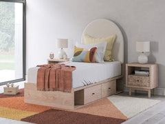 J&M Furniture - Ashley Furniture - Arloster Twin Upholstered Panel Bed with Storage - Twin Upholstered Panel Bed with Storage / Tan/White - PCB1566B4