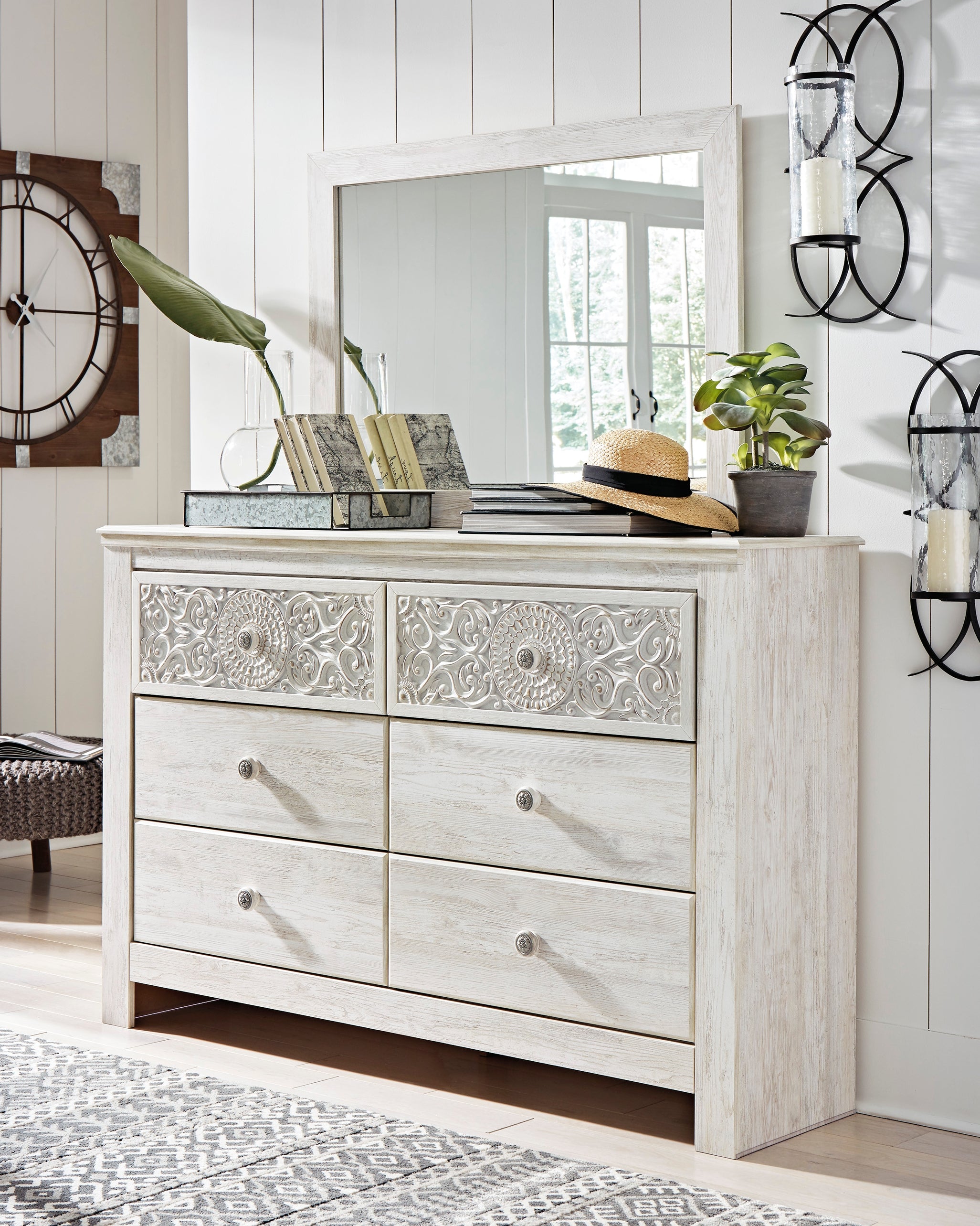 J&M Furniture - Ashley Furniture - Paxberry Dresser and Mirror - Dresser and Mirror / Whitewash - B181B8