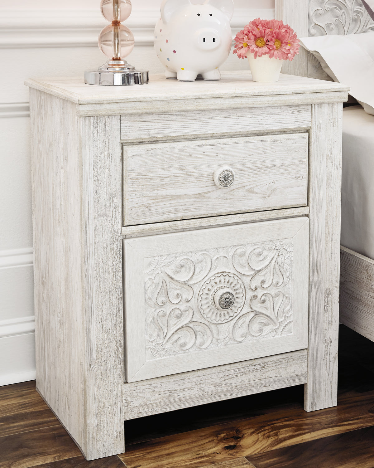 J&M Furniture - Ashley Furniture - Paxberry Nightstand - Two Drawer Night Stand / Whitewash - B181-92