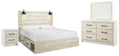 Cambeck King Panel Bed with Storage, Dresser, Mirror and Nightstand