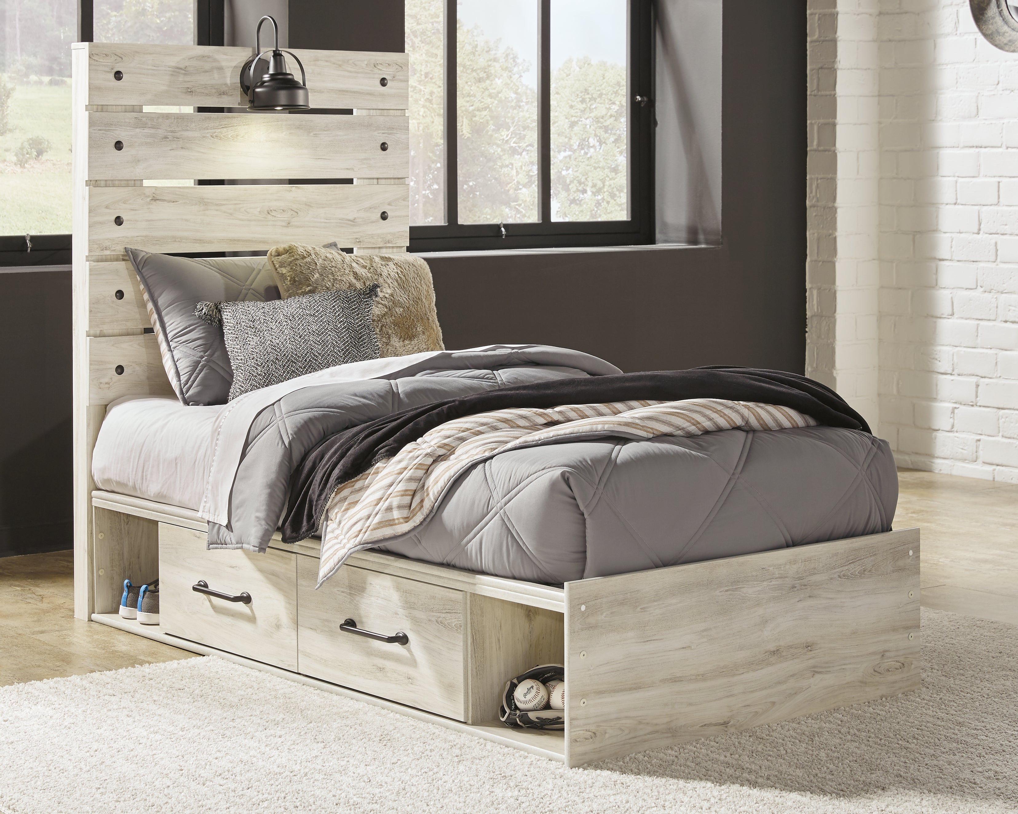 J&M Furniture - Ashley Furniture - Cambeck Twin Panel Bed with 2 Storage Drawers - Twin Panel Bed with 2 Storage Drawers / Whitewash - B192B13