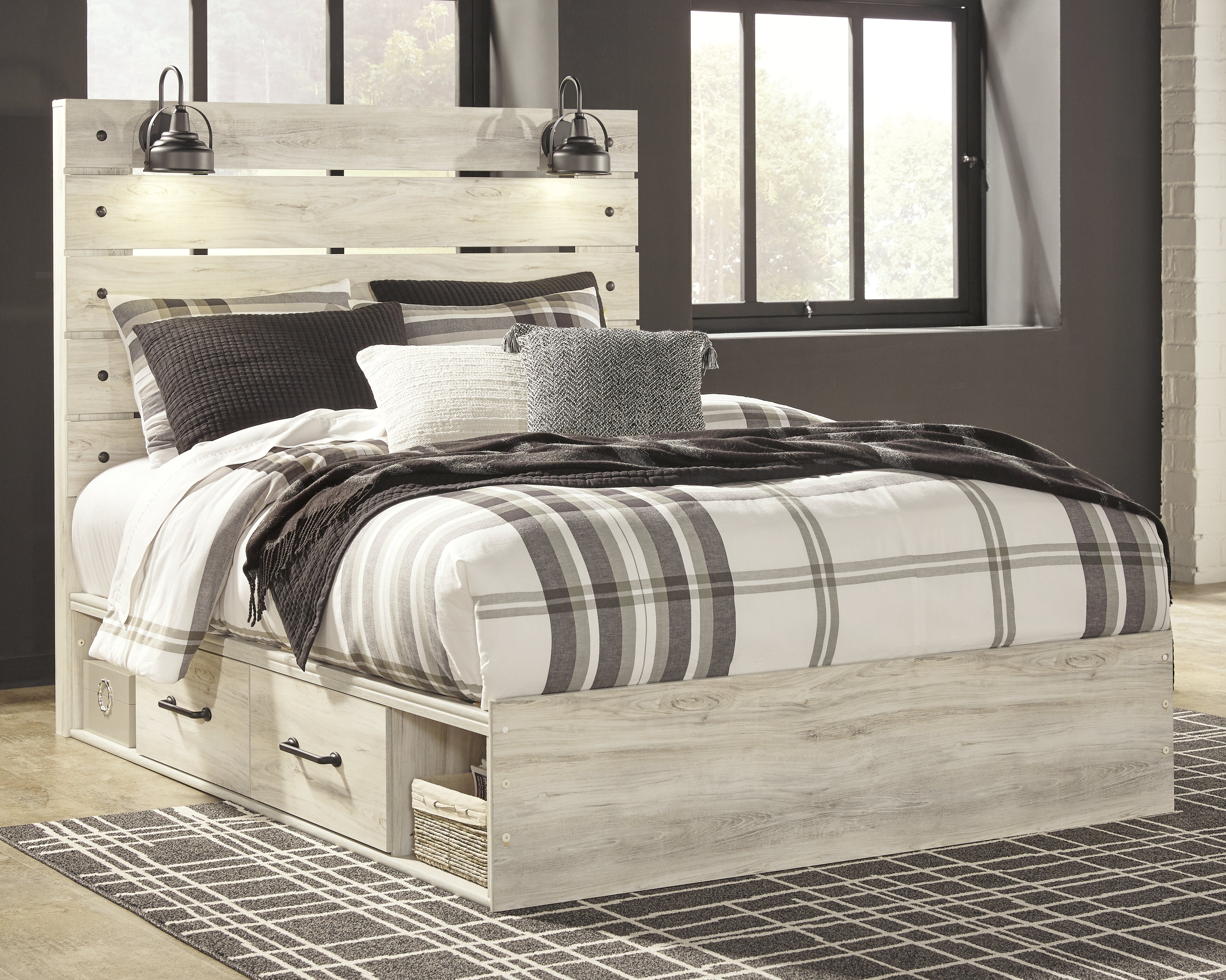 J&M Furniture - Ashley Furniture - Cambeck Queen Panel Bed with 2 Storage Drawers - Queen Panel Bed with 2 Storage Drawers / Whitewash - B192B17