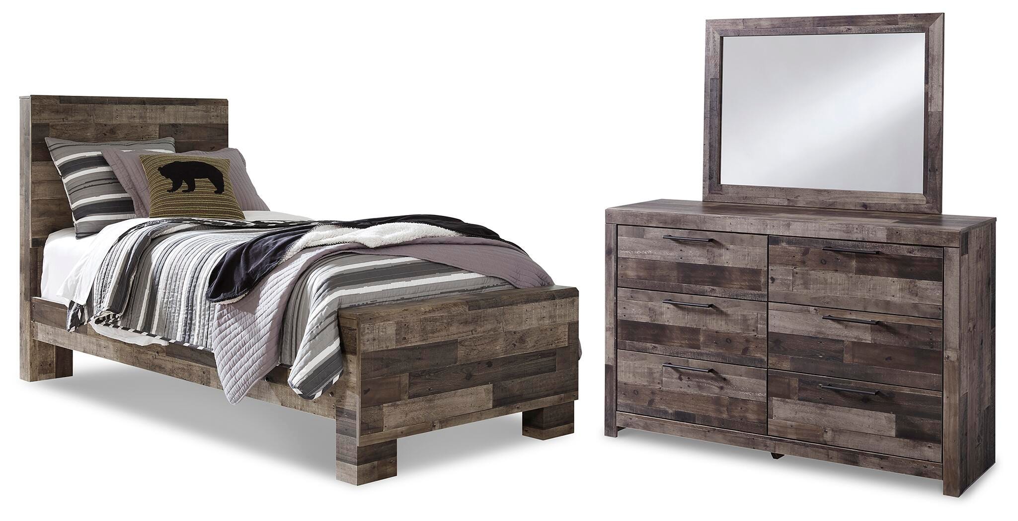 J&M Furniture - Ashley Furniture - Derekson Twin Panel Bed, Dresser and Mirror - Twin Panel Bed, Dresser and Mirror - B200B3