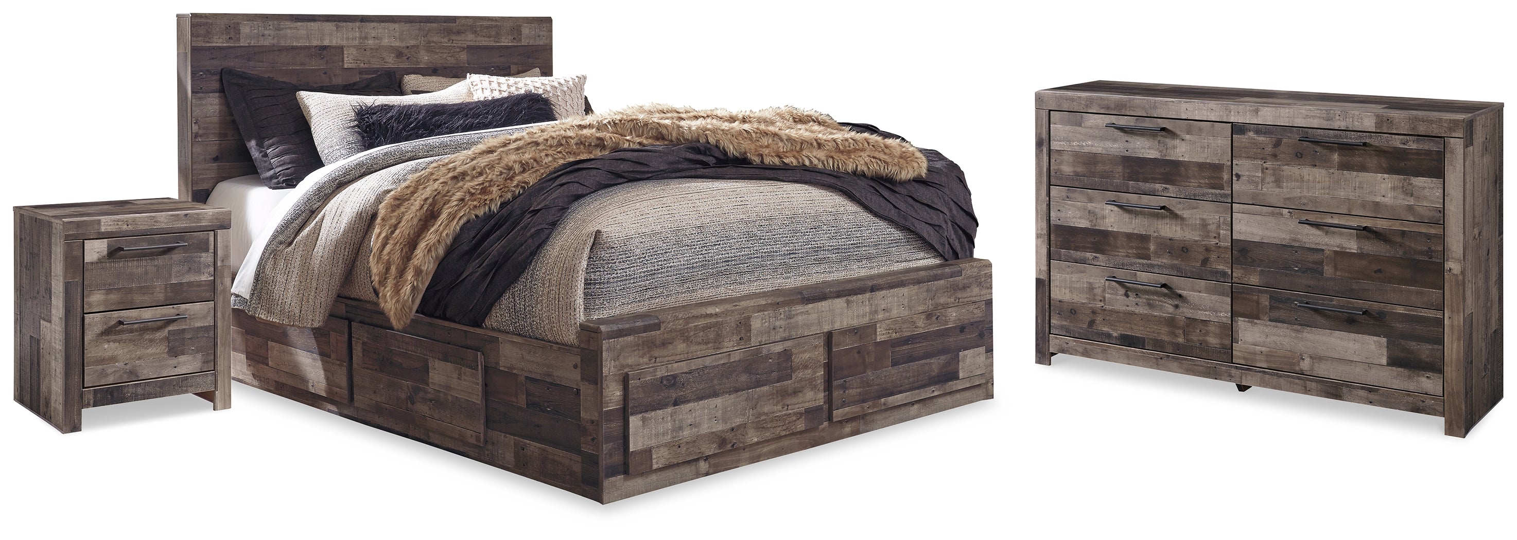 J&M Furniture - Ashley Furniture - Derekson Queen Panel Storage Bed, Dresser and 2 Nightstand - Queen Panel Storage Bed, Dresser and 2 Nightstand / Multi Gray - B200B58