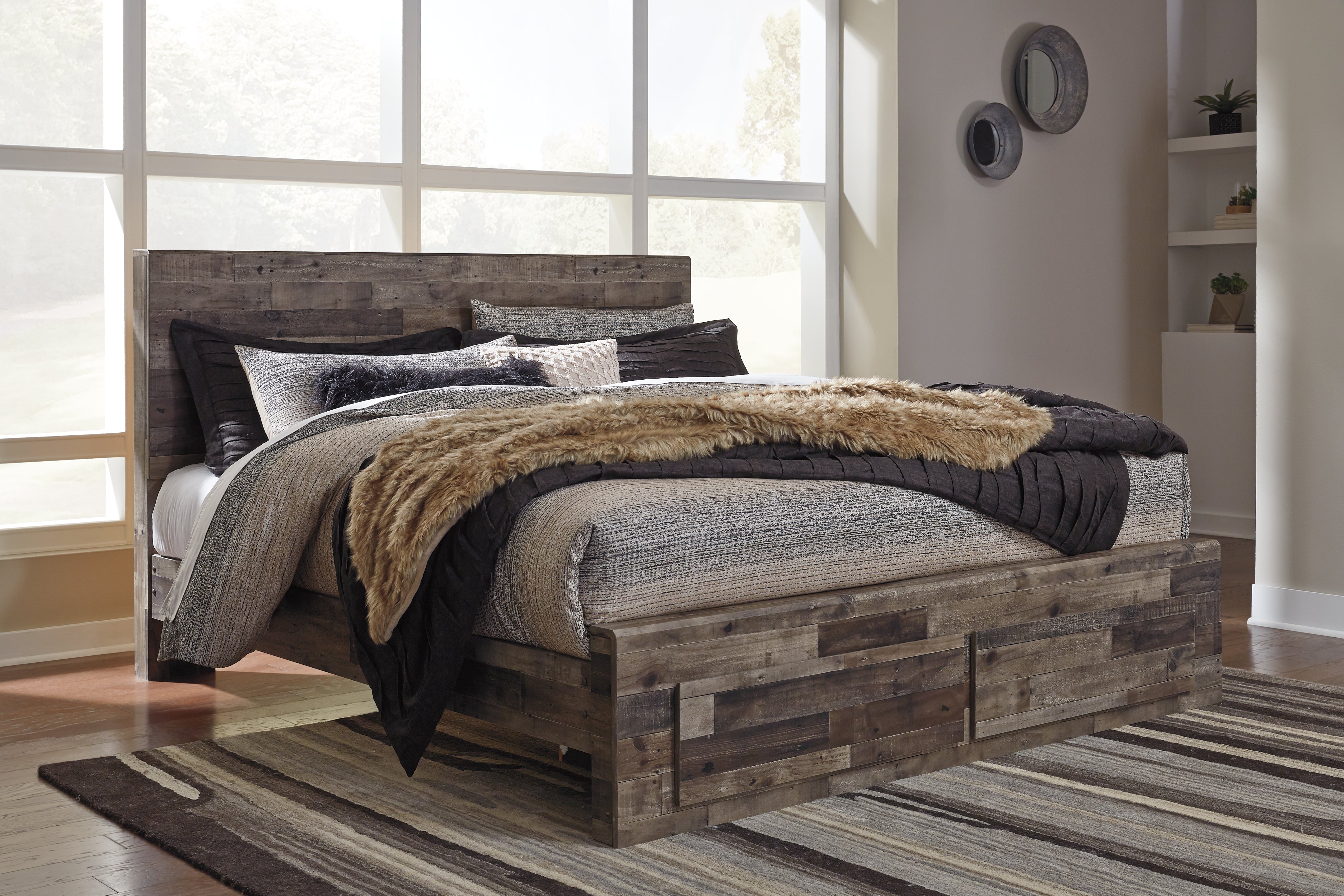 J&M Furniture - Ashley Furniture - Derekson King Panel Bed with 2 Storage Drawers - King Panel Bed with 2 Storage Drawers / Multi Gray - B200B14