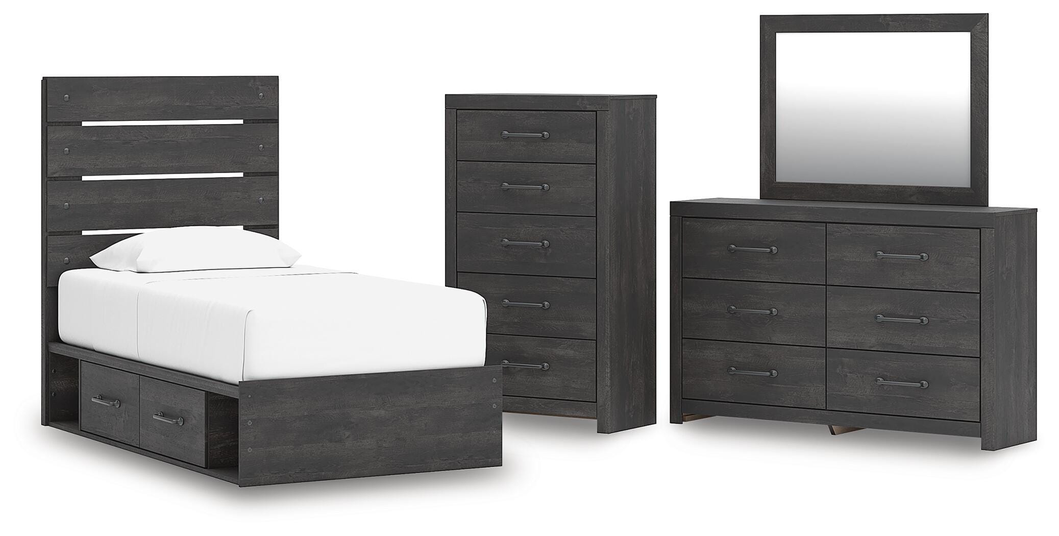 J&M Furniture - Ashley Furniture - Hollivern Twin Panel Storage Bed, Dresser, Mirror and Chest - Twin Panel Storage Bed, Dresser, Mirror and Chest - PCB2108B26