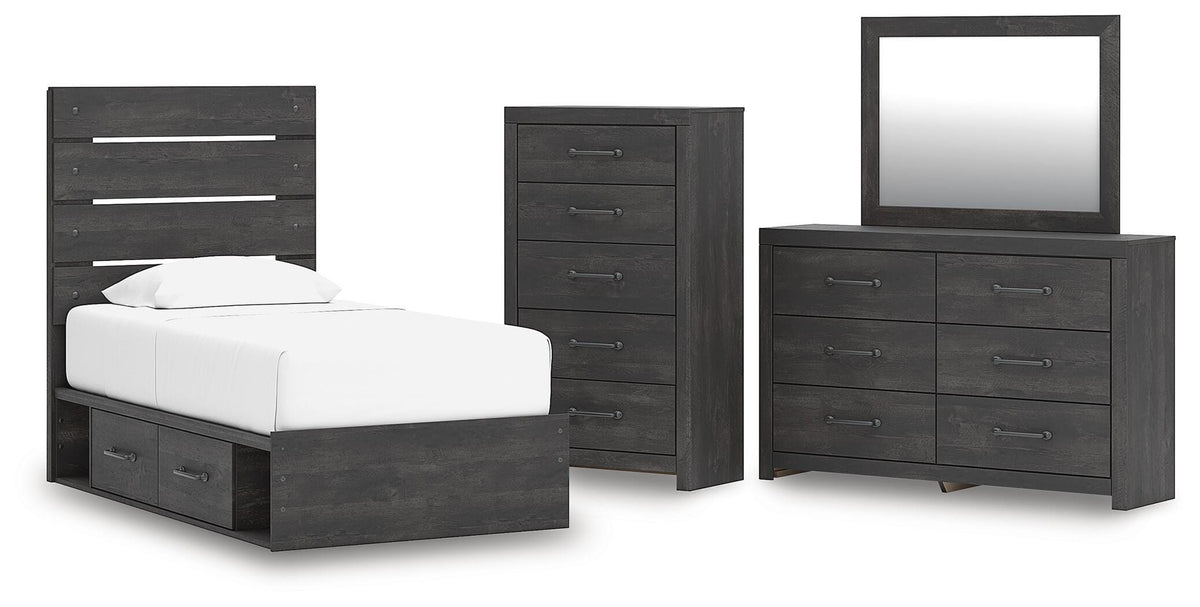 J&M Furniture - Ashley Furniture - Hollivern Twin Panel Storage Bed, Dresser, Mirror and Chest - Twin Panel Storage Bed, Dresser, Mirror and Chest - PCB2108B26