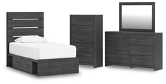 Hollivern Twin Panel Storage Bed, Dresser, Mirror and Chest