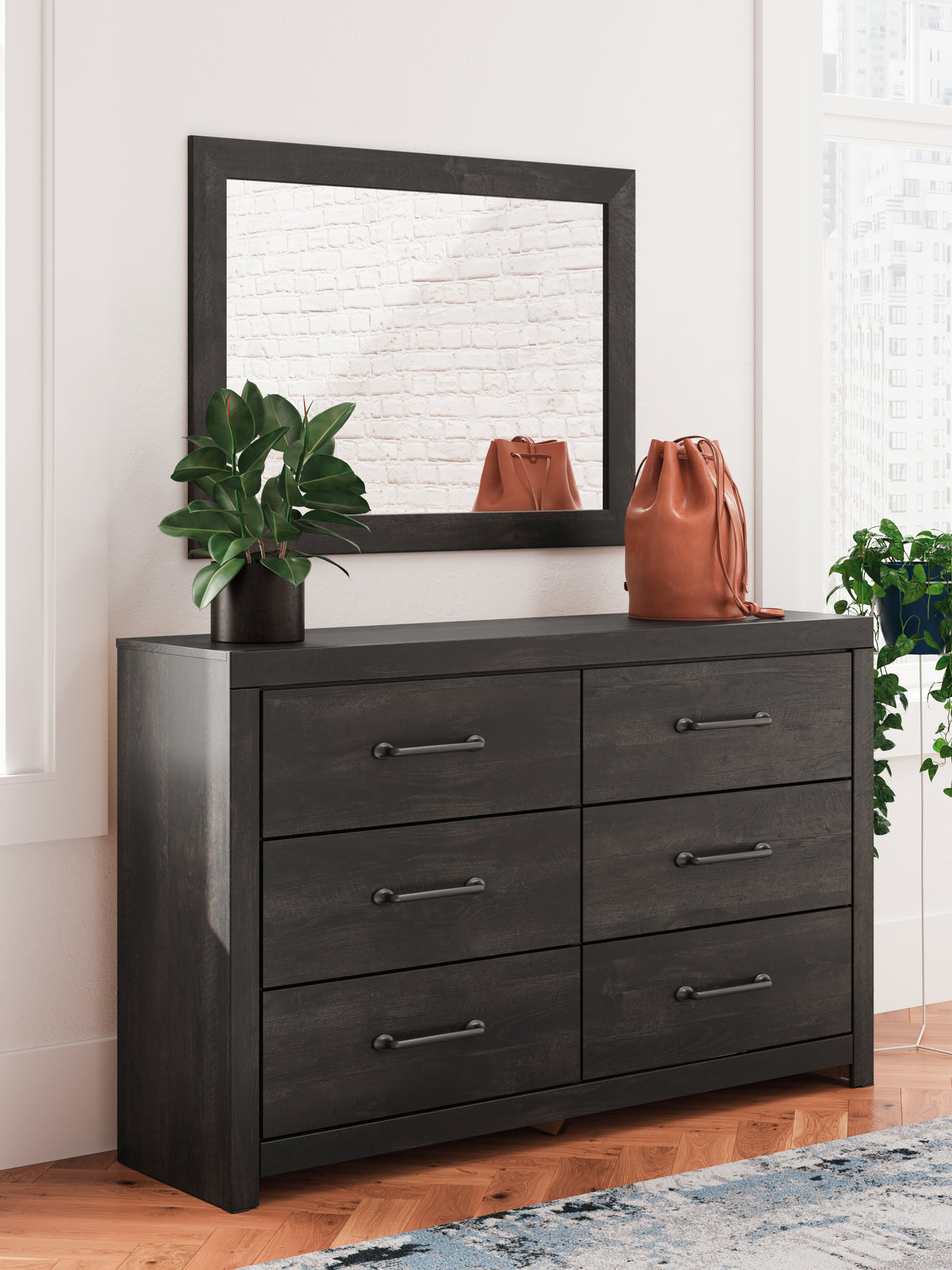 J&M Furniture - Ashley Furniture - Hollivern Dresser and Mirror - Dresser and Mirror / Dark Gray - PCB2108B1