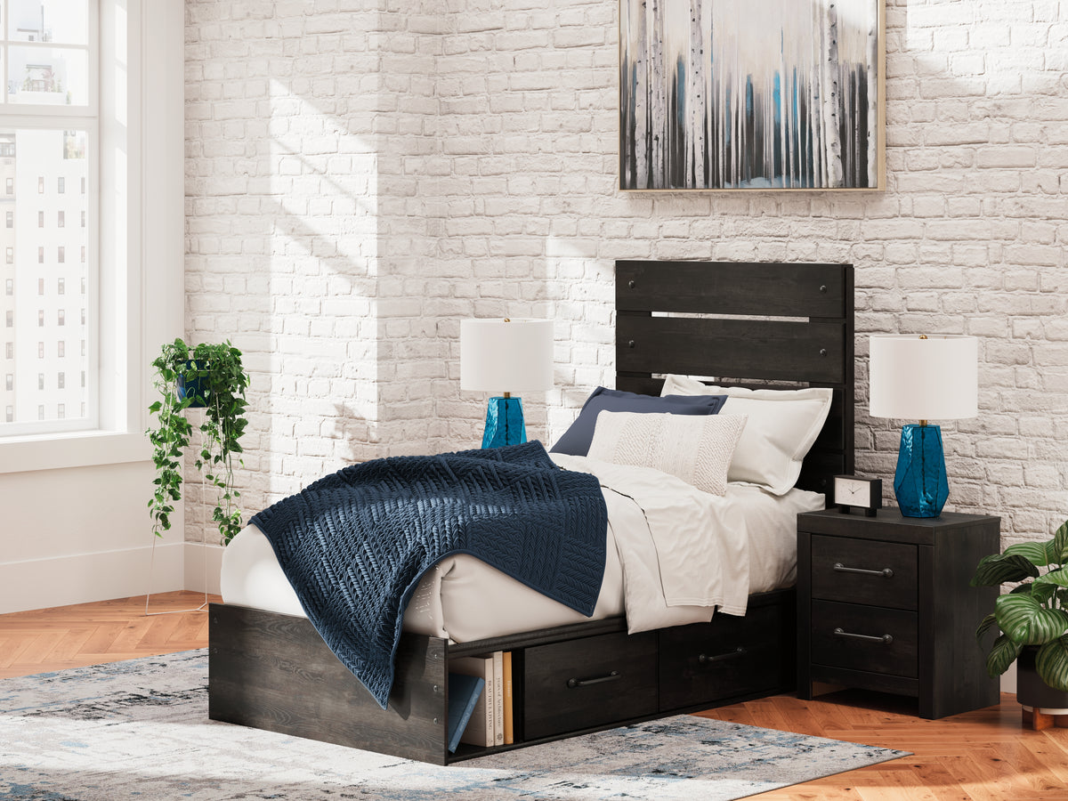 J&M Furniture - Ashley Furniture - Hollivern Twin Panel Bed with Storage - Twin Panel Bed with Storage / Dark Gray - PCB2108B18
