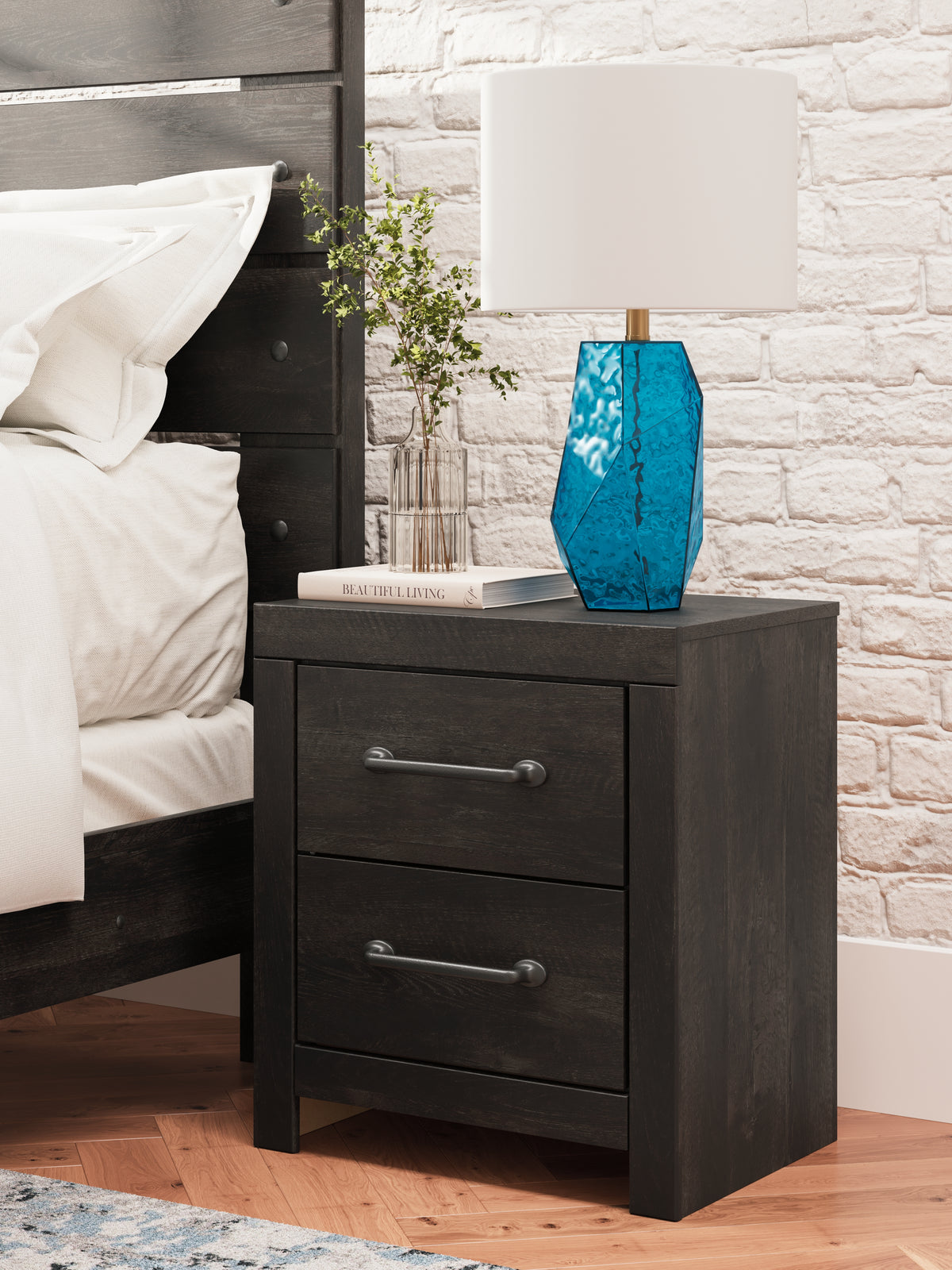 J&M Furniture - Ashley Furniture - Hollivern Nightstand - Two Drawer Night Stand / Dark Gray - PCB2108-92