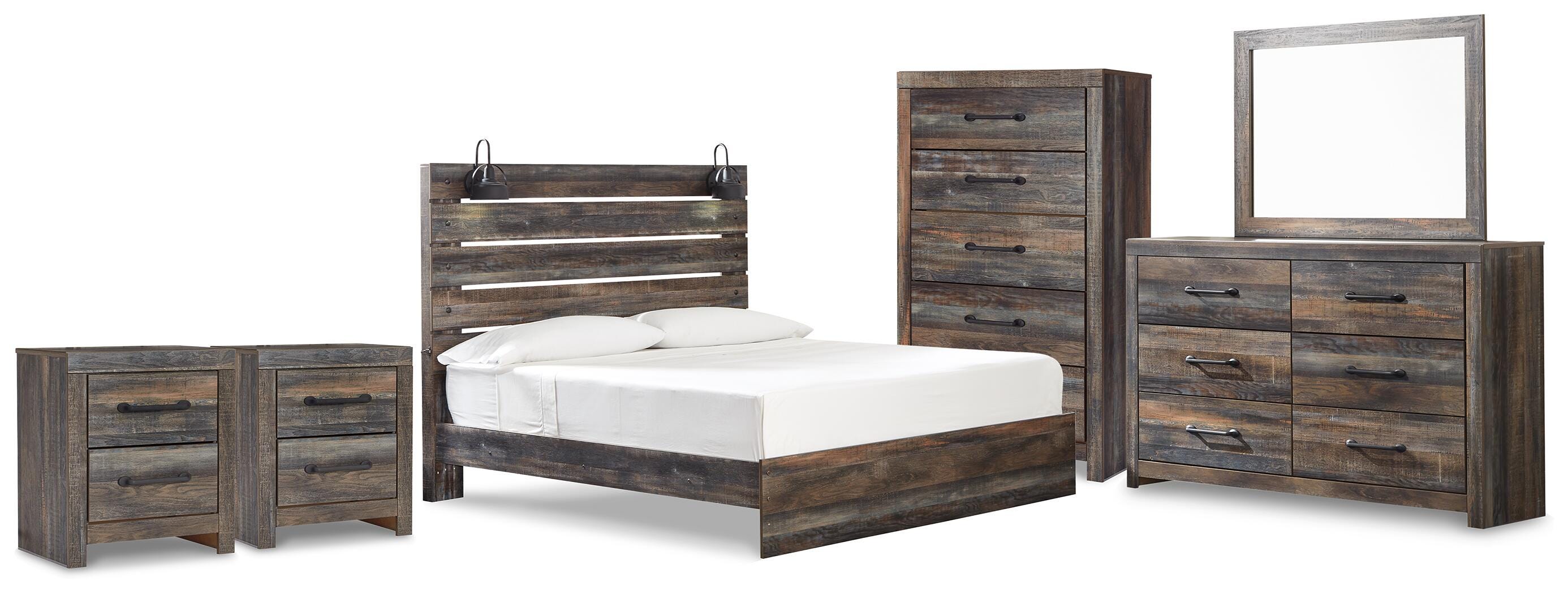 J&M Furniture - Ashley Furniture - Drystan King Panel Bed, Dresser, Mirror and 2 Nightstands - King Panel Bed, Dresser, Mirror and 2 Nightstands - B211B101