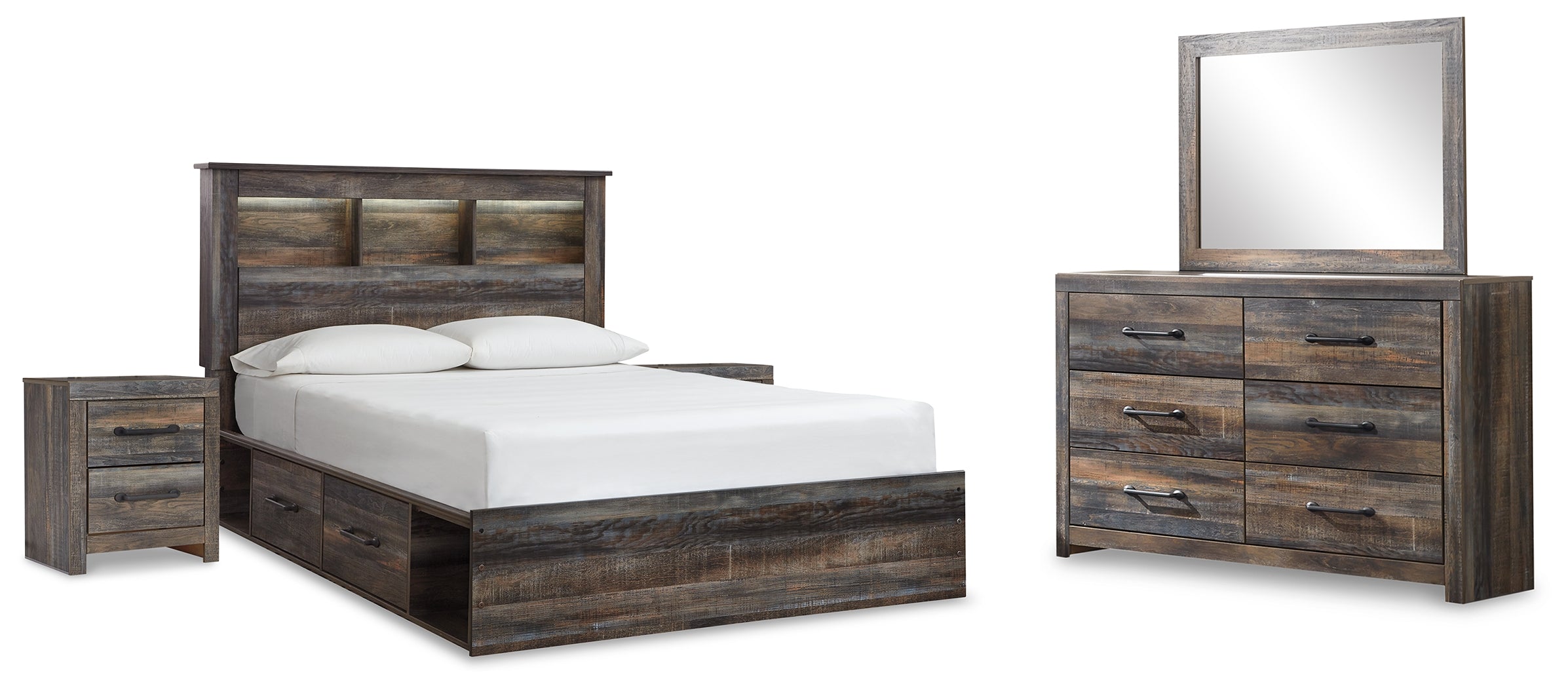 J&M Furniture - Ashley Furniture - Drystan Queen Bookcase Storage Bed, Dresser, Mirror and 2 Nightstands - Queen Bookcase Storage Bed, Dresser, Mirror and 2 Nightstands - B211B19