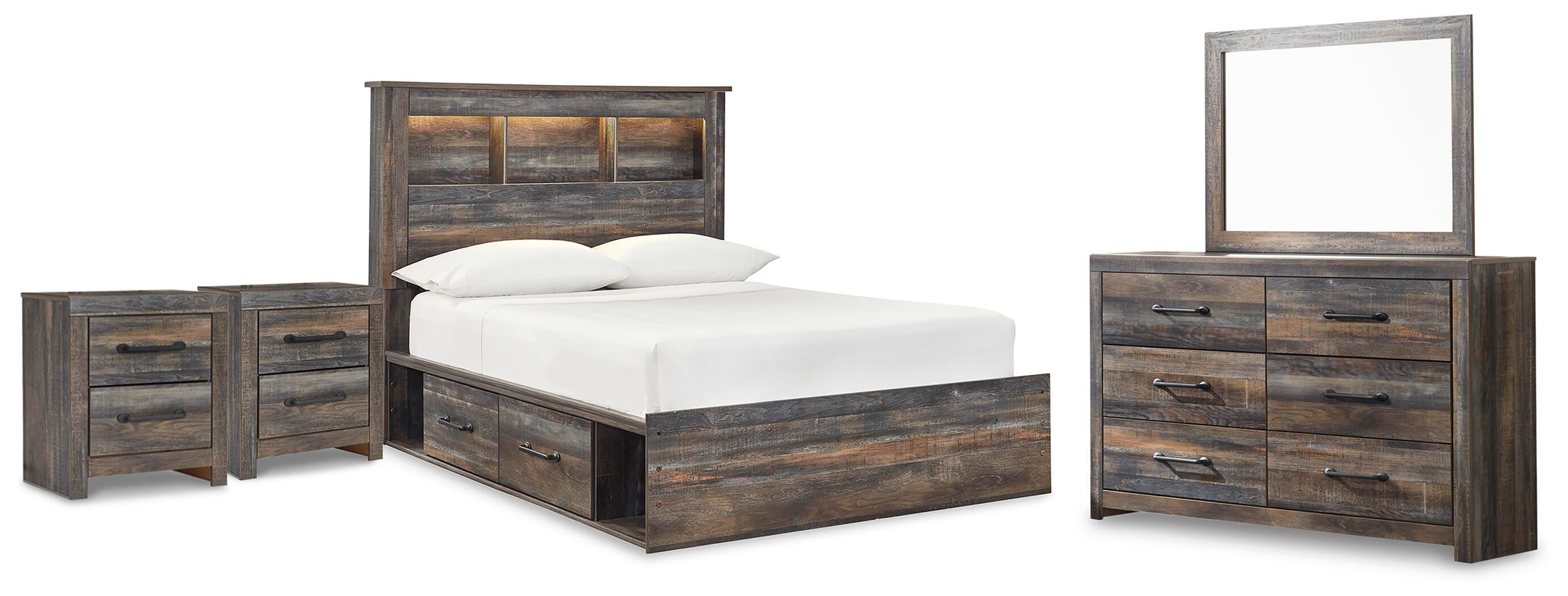 J&M Furniture - Ashley Furniture - Drystan Full Bookcase Storage Bed, Dresser, Mirror and 2 Nightstands - Full Bookcase Storage Bed, Dresser, Mirror and 2 Nightstands - B211B98